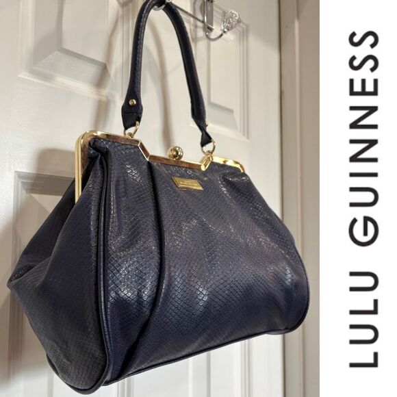 Lulu Guinness Handbags - LuLu by LuLu GUINNESS  - Vintage Reptile Faux Leather Satchel in Navy
